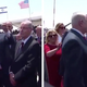 Israeli politician Oren Hazan tries to take a selfie with US President Donald Trump (left) and Israeli Prime Minister Benjamin Netanyahu tries to push Hazan away (right)
